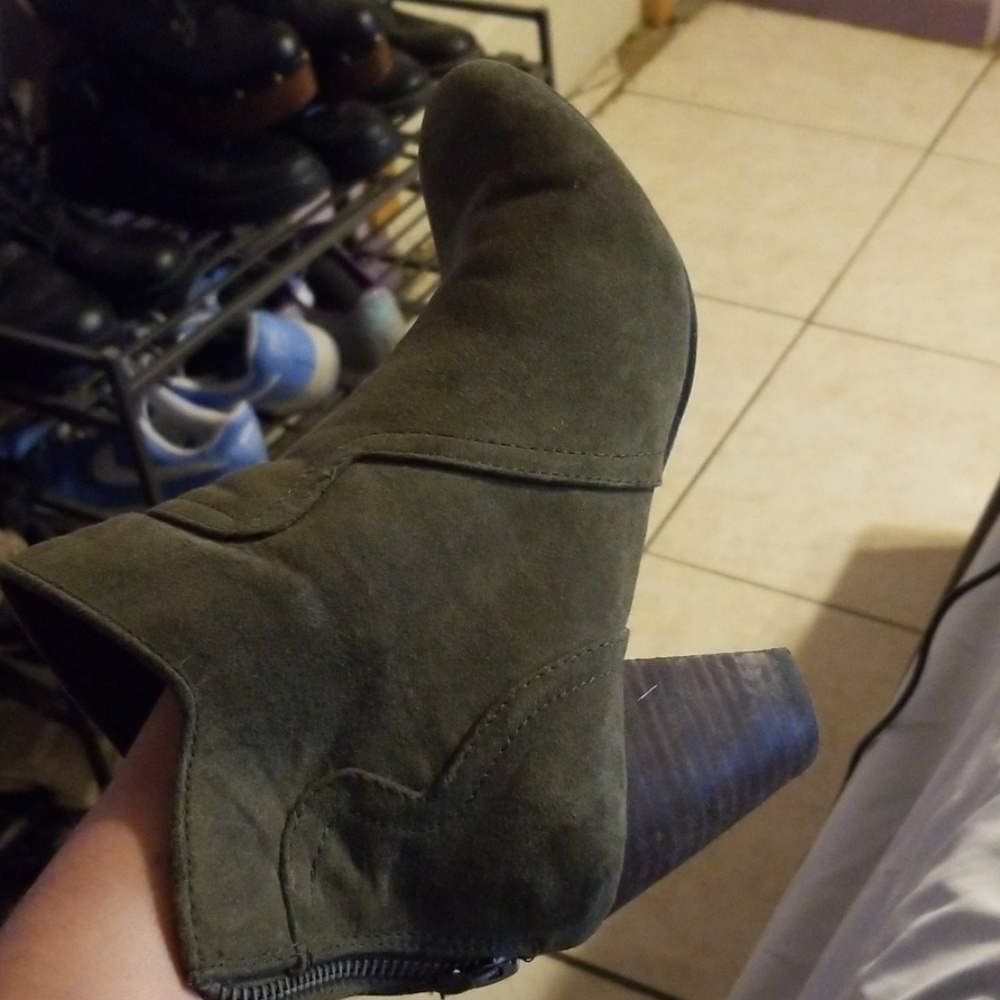Green suede booties